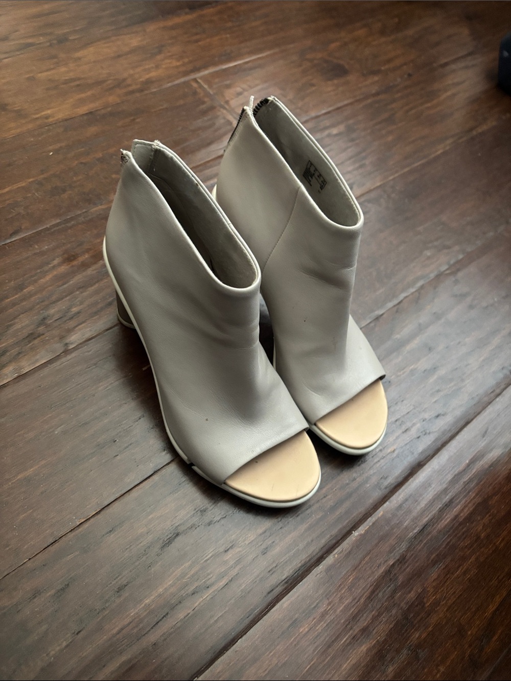 Clark’s Open-Toe Ankle Booties light gray leather